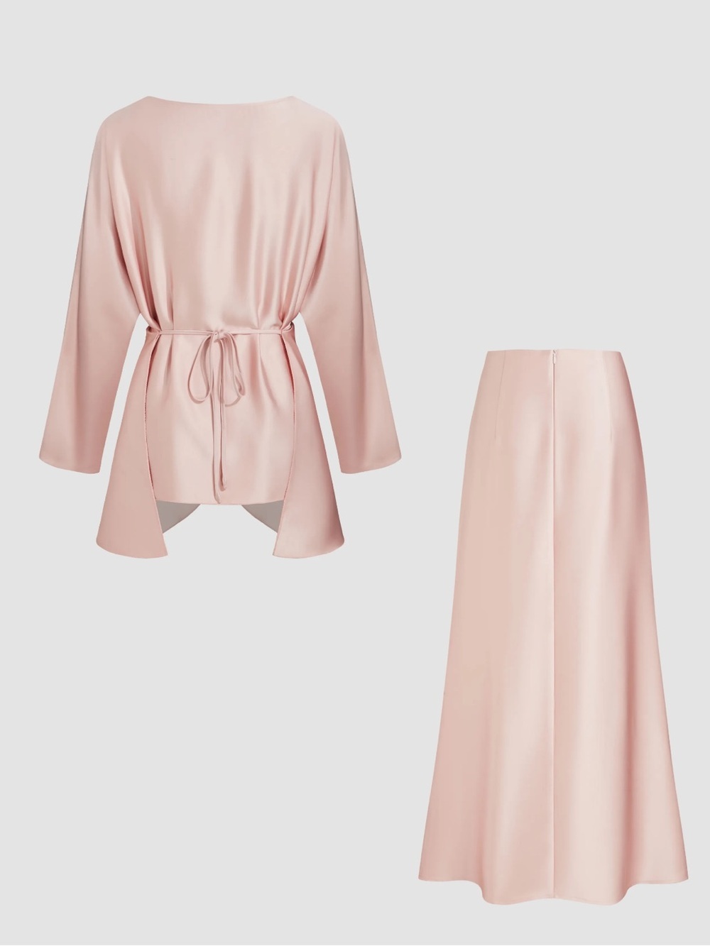 NWT CIDER SATIN BOAT NECK ASYMMETRICAL HEM TOP & MAXI SKIRT SET - Picture 7 of 16